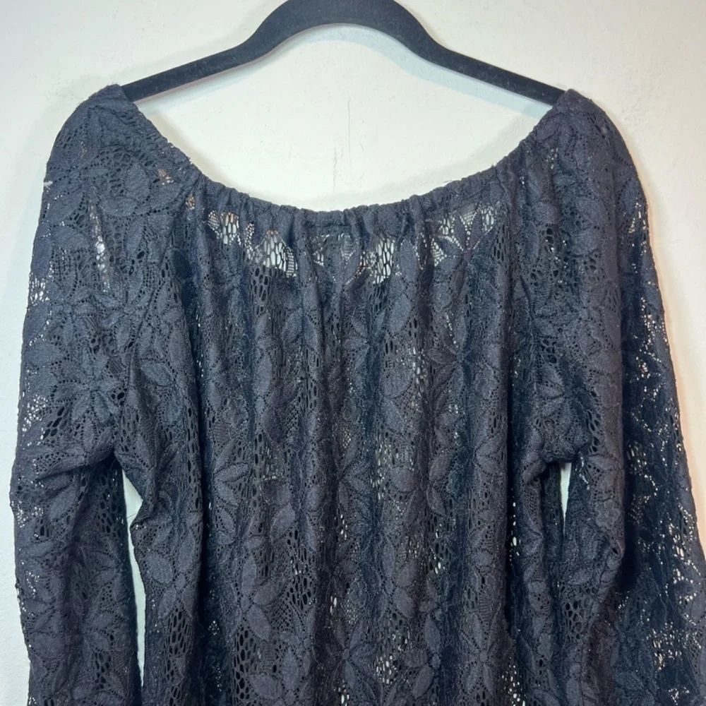 J. Valid Floral Crochet Lace Tunic Swim Cover Up Dress Black Vacation  NEW Large